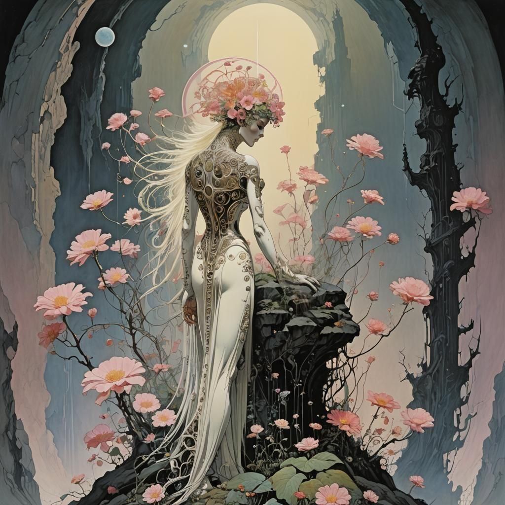 Hypnotic Transference: Flower to Bioborg in Synthwave Style