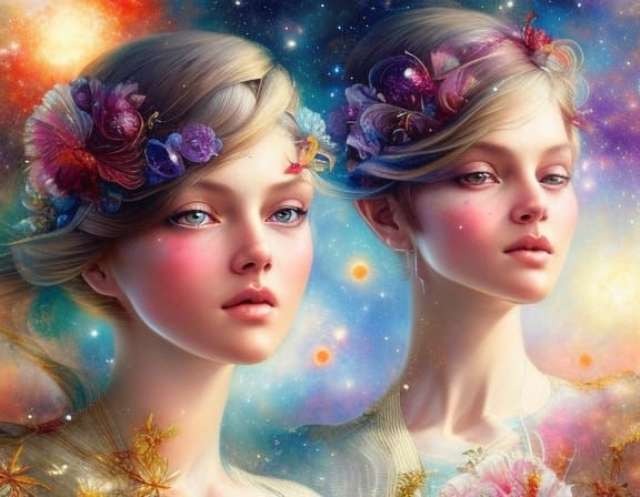 Elegant Star Twins in a Photorealistic Galaxy