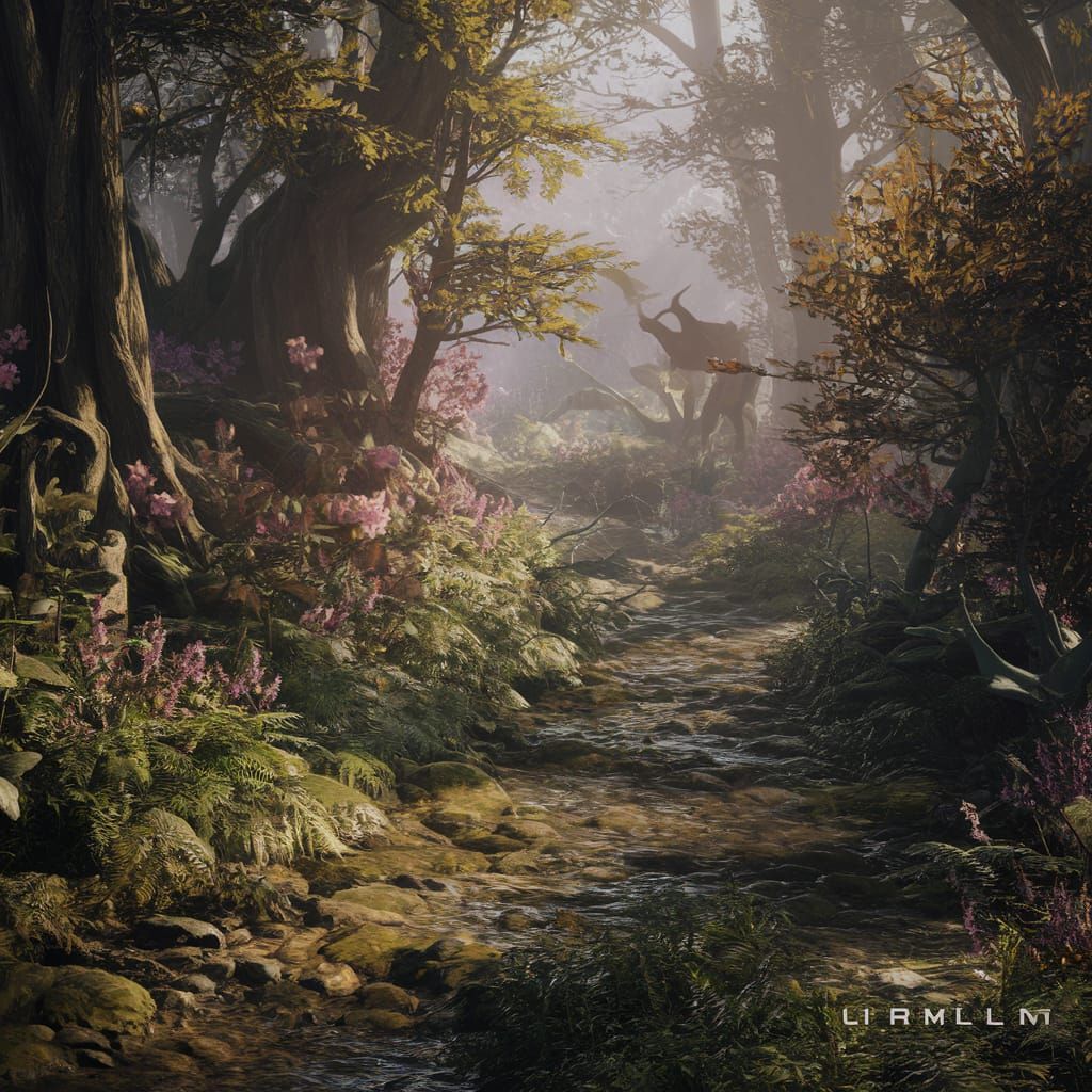 Lush Forest Ecosystem in Detailed Digital Painting