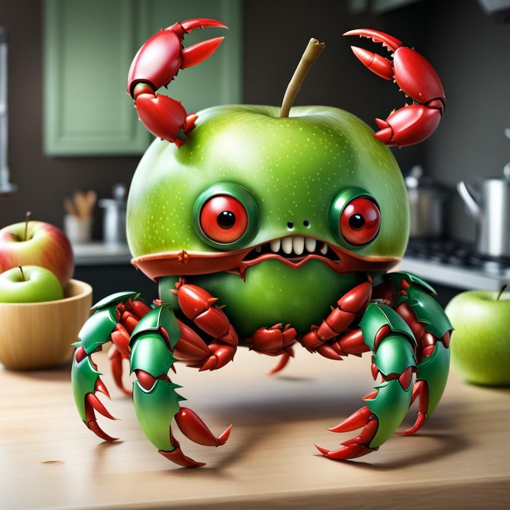 Crab in Apple Armor on Kitchen Table