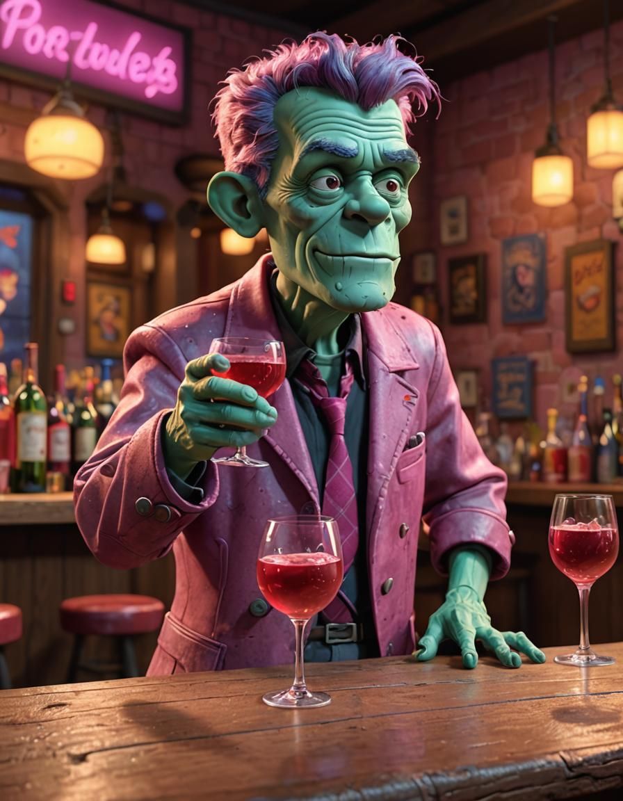 Frankenberry at a Bar: Pixar-Style 3D Art