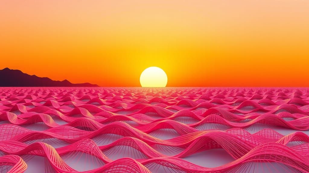 Sunset Over Coastline in Detailed String Art