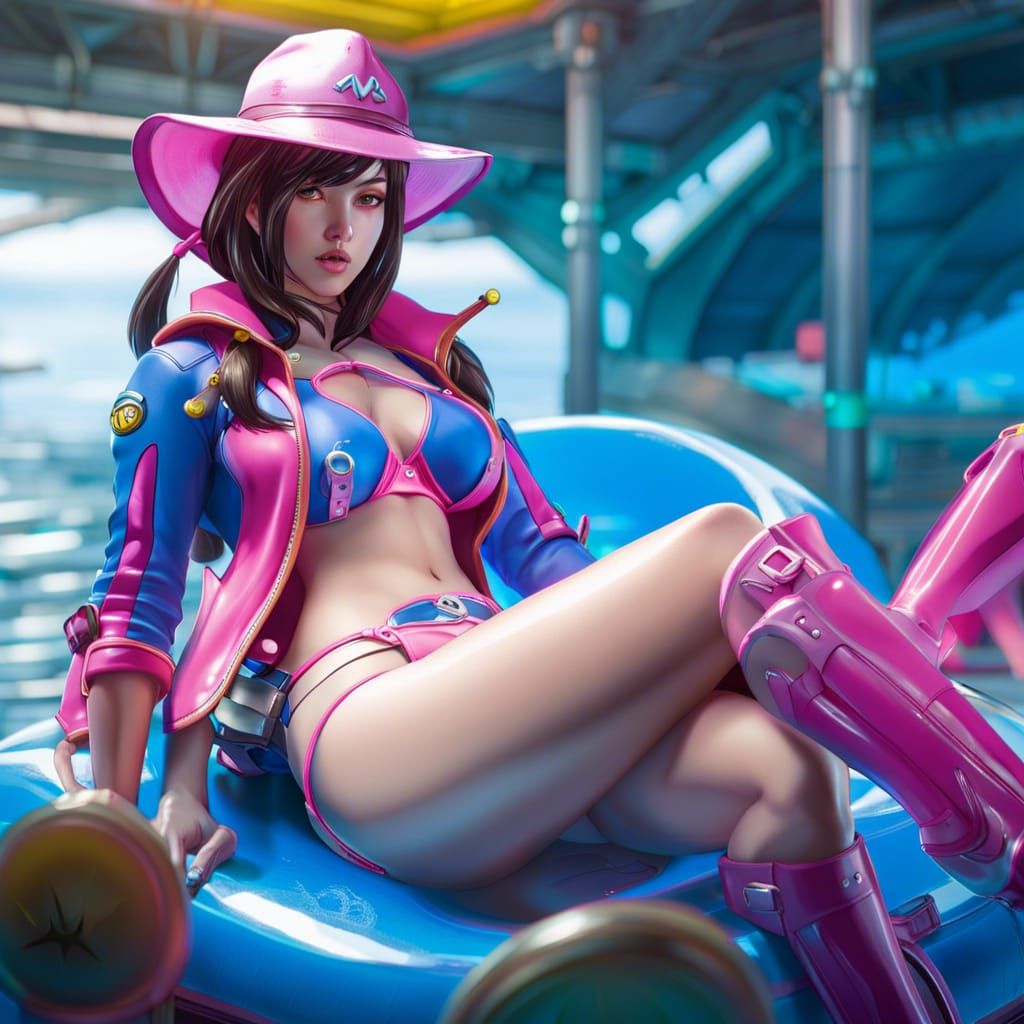 Hyperrealistic D.VA in Transparent Bikini