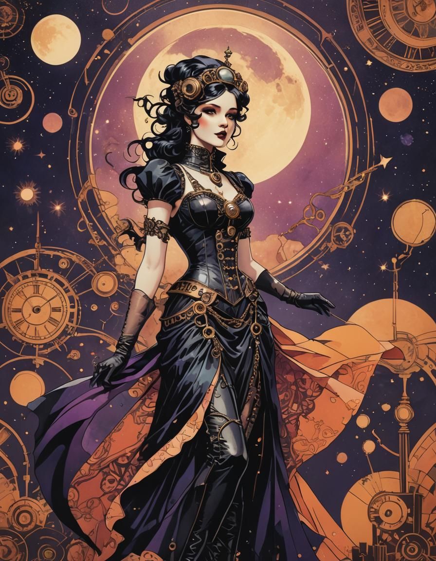 Art Deco Steampunk Maiden in Pop Art Style