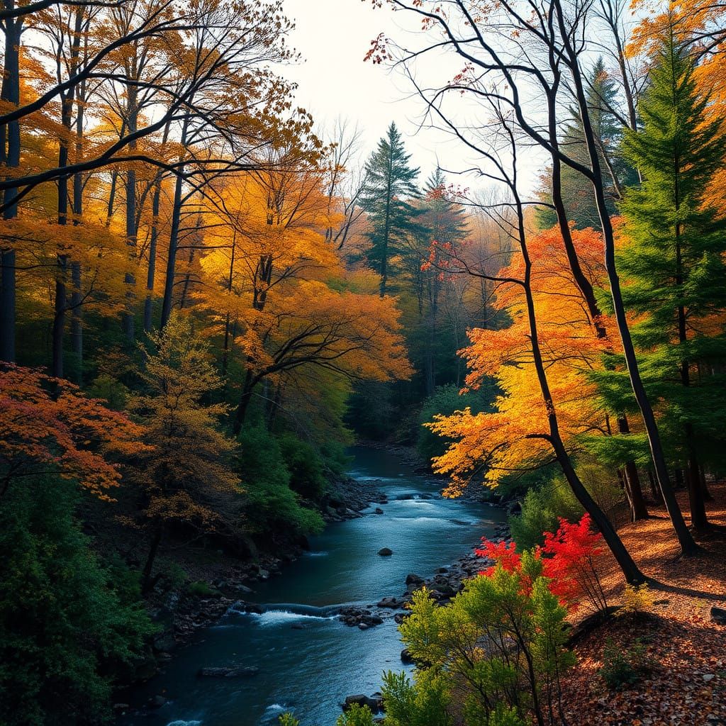 Peaceful Summer Forest Landscape in Vibrant Colors