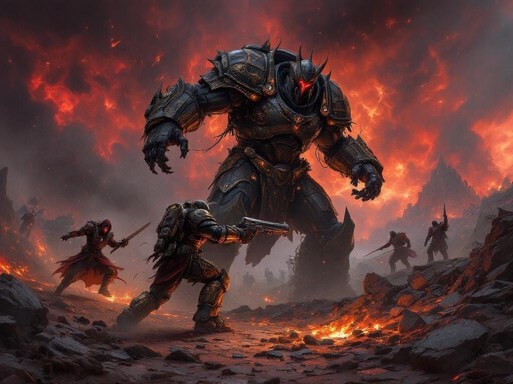 Epic Warriors Clash on a Crimson Battlefield