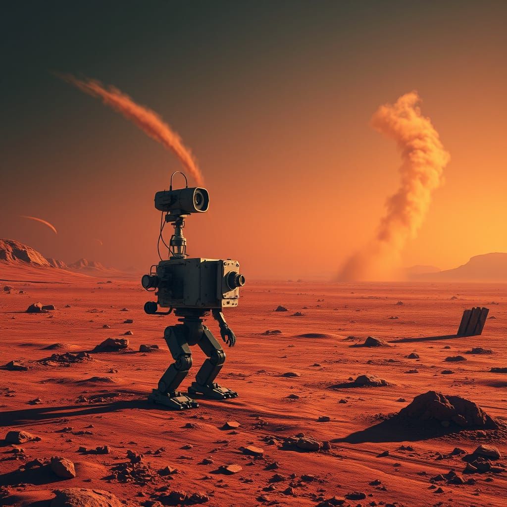 Solitary Robot on Mars at Twilight