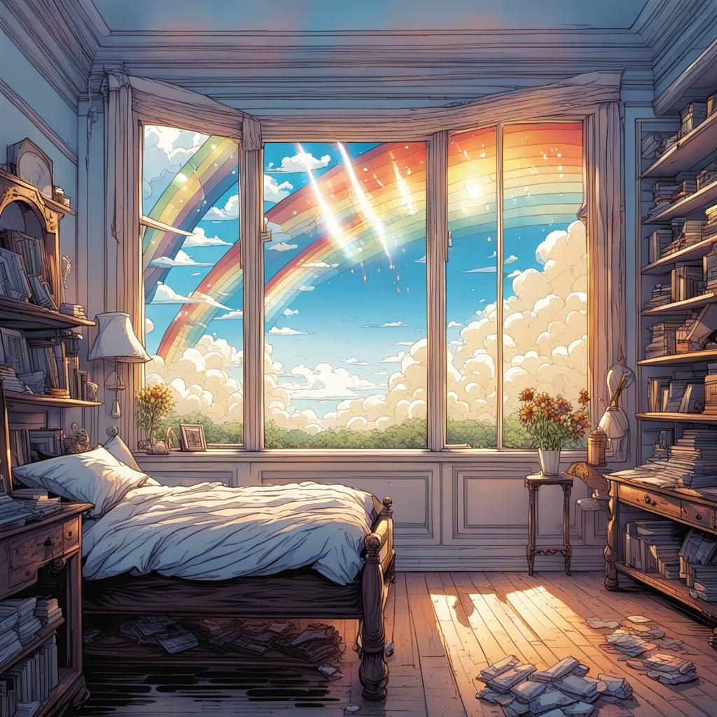 Bright Rainbow View from Stark White Room