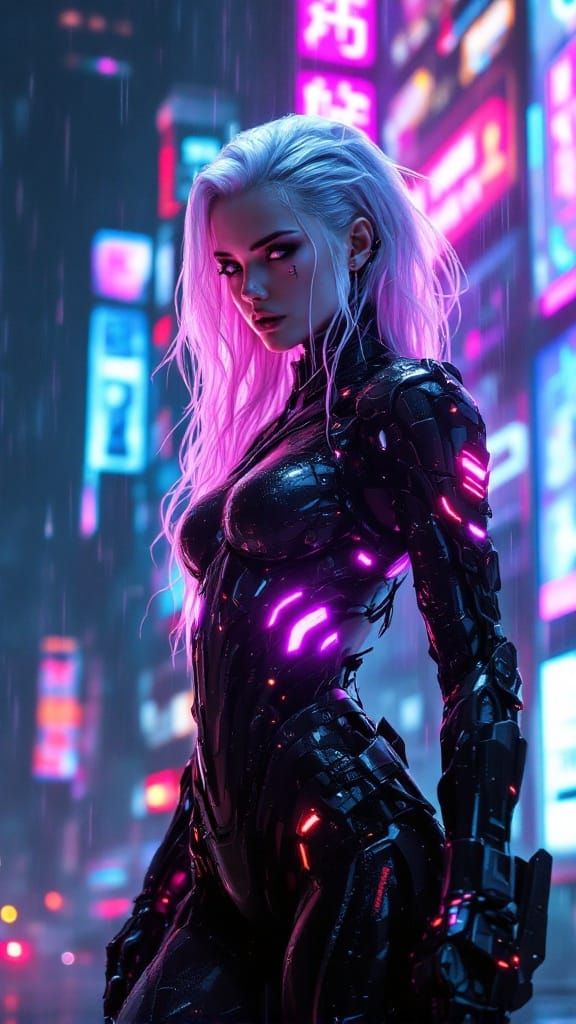 Cybernetic Angel Warrior in Hyperdetailed Biomechanical Armo...