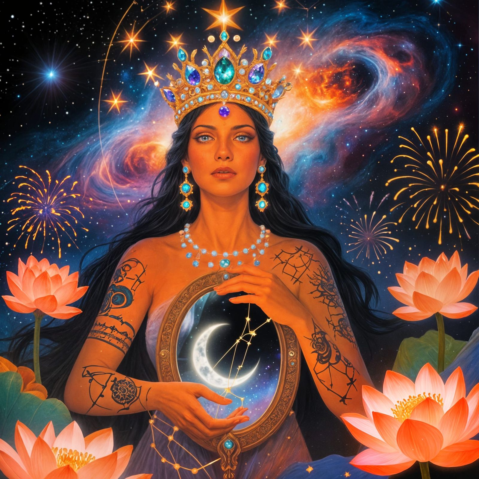 Celestial Empress of Eternity, Crowned in Galaxies, Tattooed...