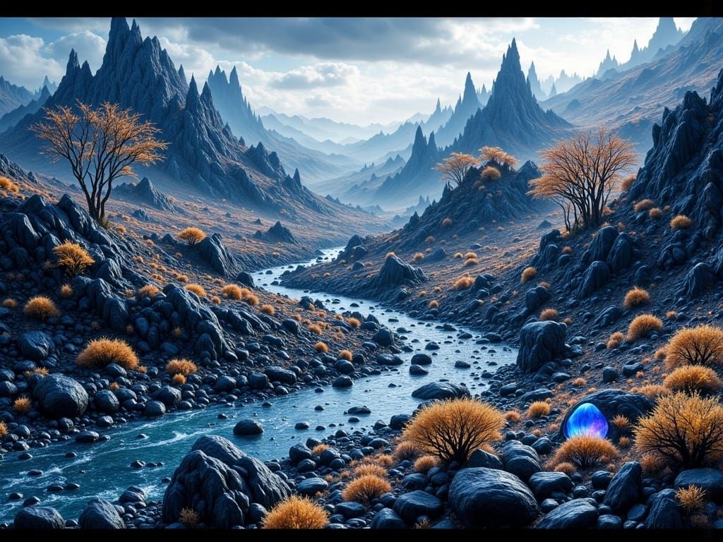 Surreal Gemstone Realm Unfolds in a Dreamscape of Darkness a...