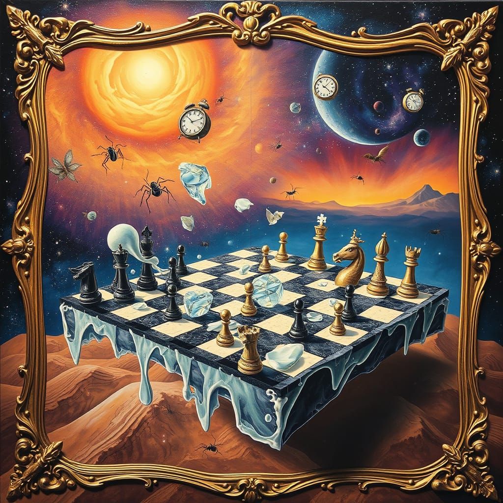 Dalí-Inspired Chessboard Dissolves into Cosmic Void