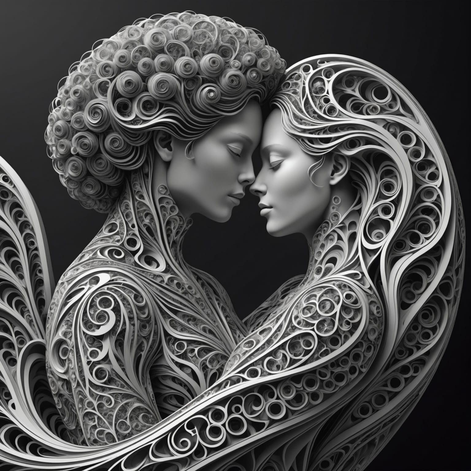 Abstract Fractal Lovers Embrace with 3D Shading