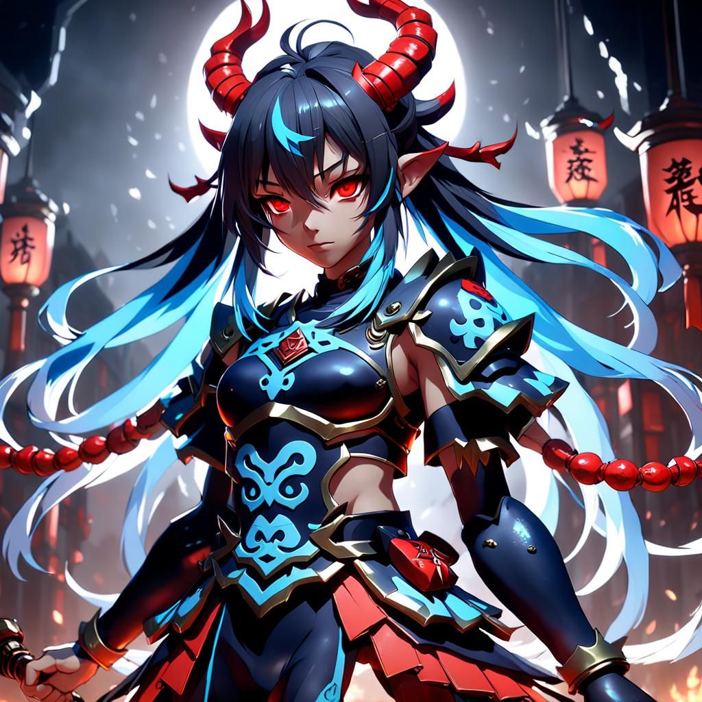masterpiece, oni girl By artist "anime", 3d anime art, inspi...