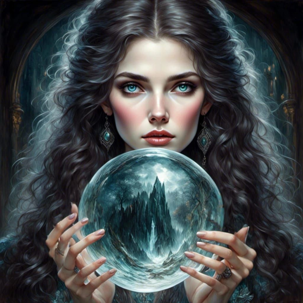 Haunting Witch Gazing into Crystal Ball