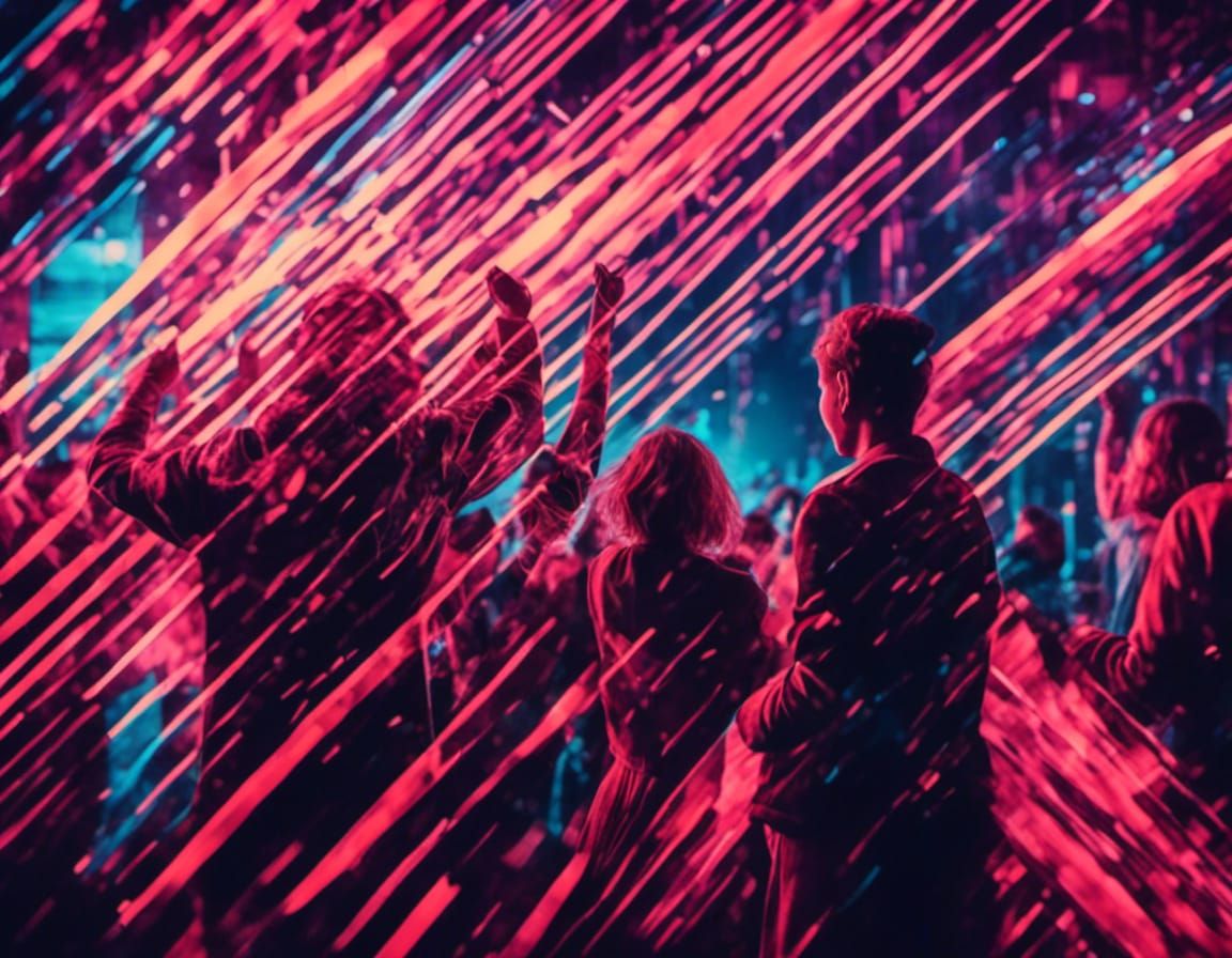 Nightclub Celebrations with Double Exposure in Cyberpunk Sty...