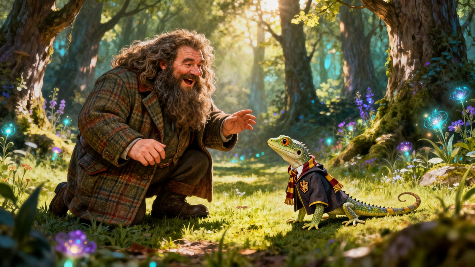 Adorable Lizard Dressed As Harry Potter With Hagrid