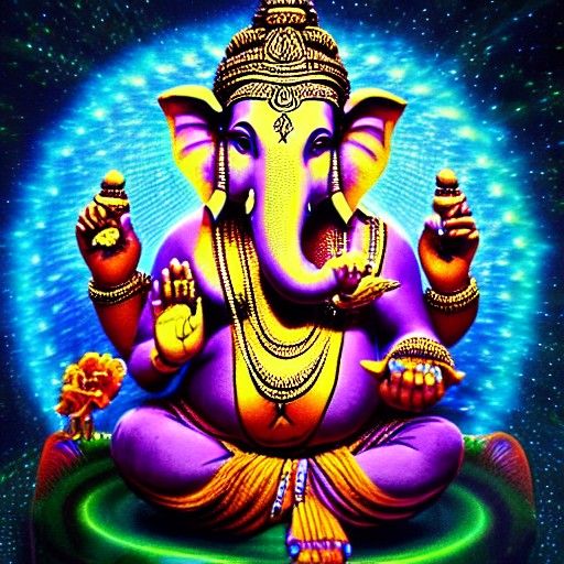 Holographic Ganesha in Cosmic Astral Illustration