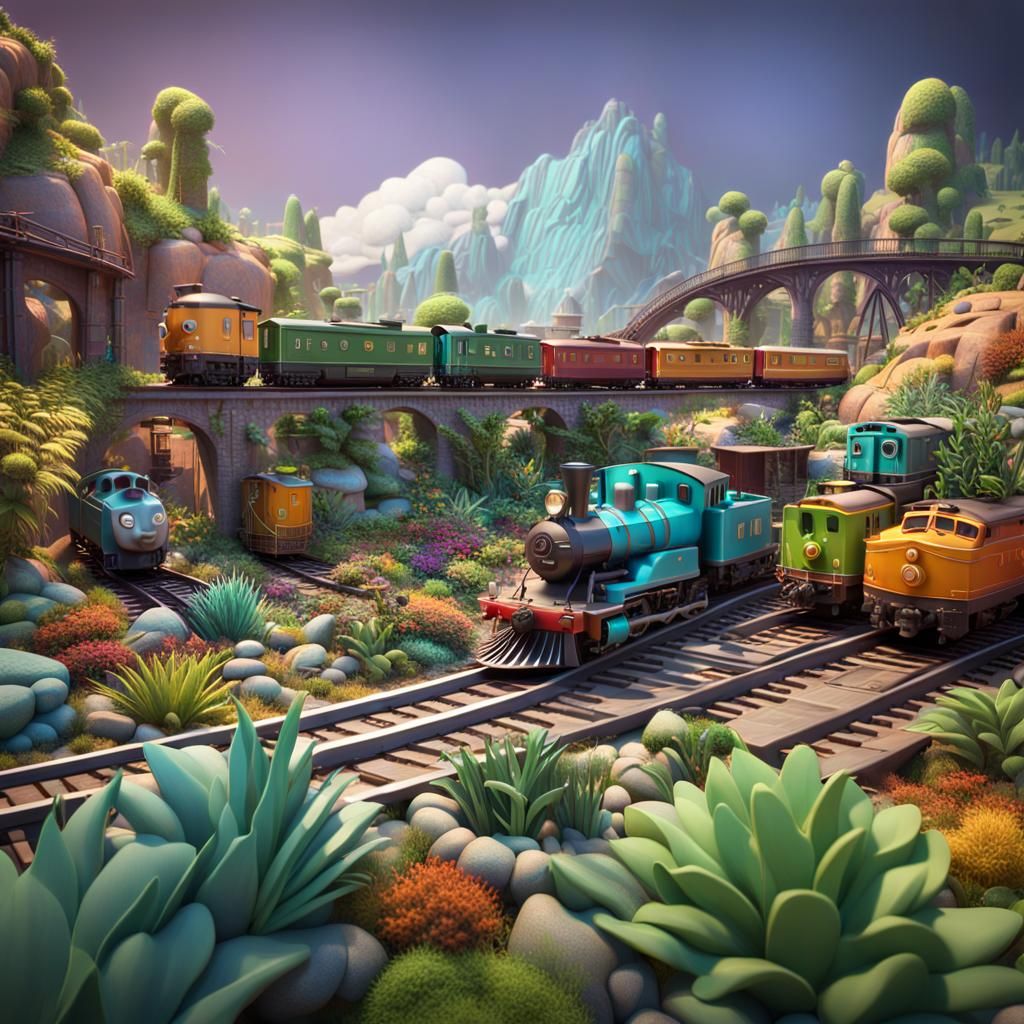 Colorful Toy Train Set as 3D Digital Art