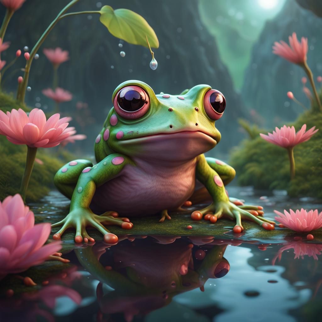 Kawaii Frog Fantasy Concept Art in Deep Color