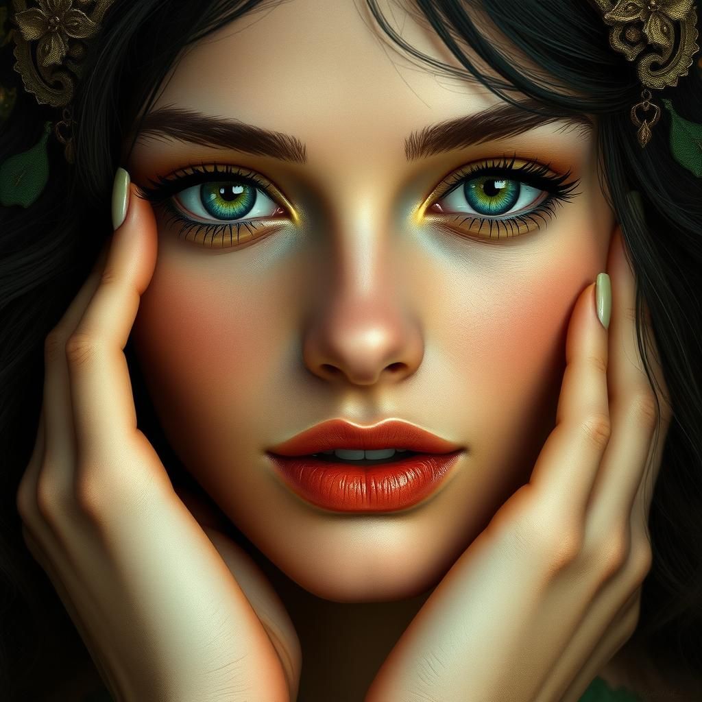 Emerald-Eyed Beauty in Art Nouveau Style