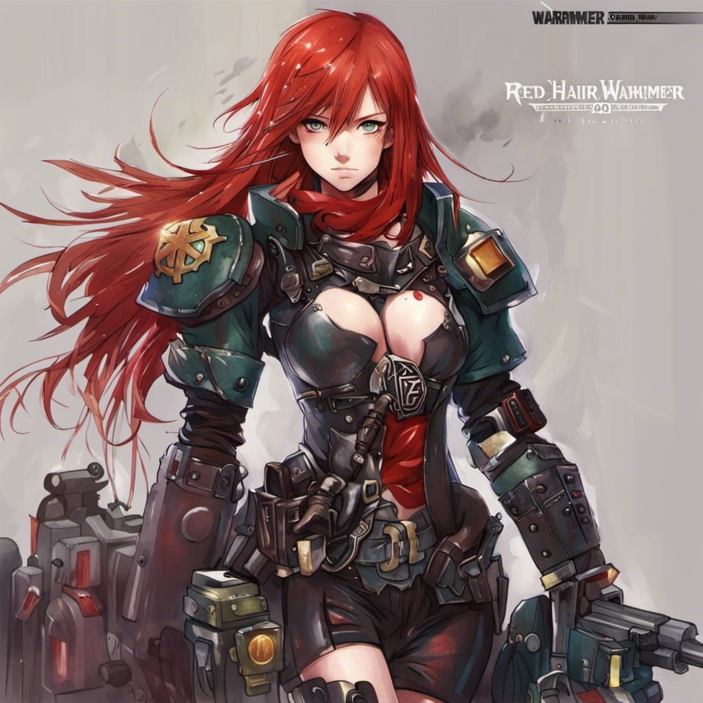 Red-Haired Girl in Warhammer 40K Anime Style