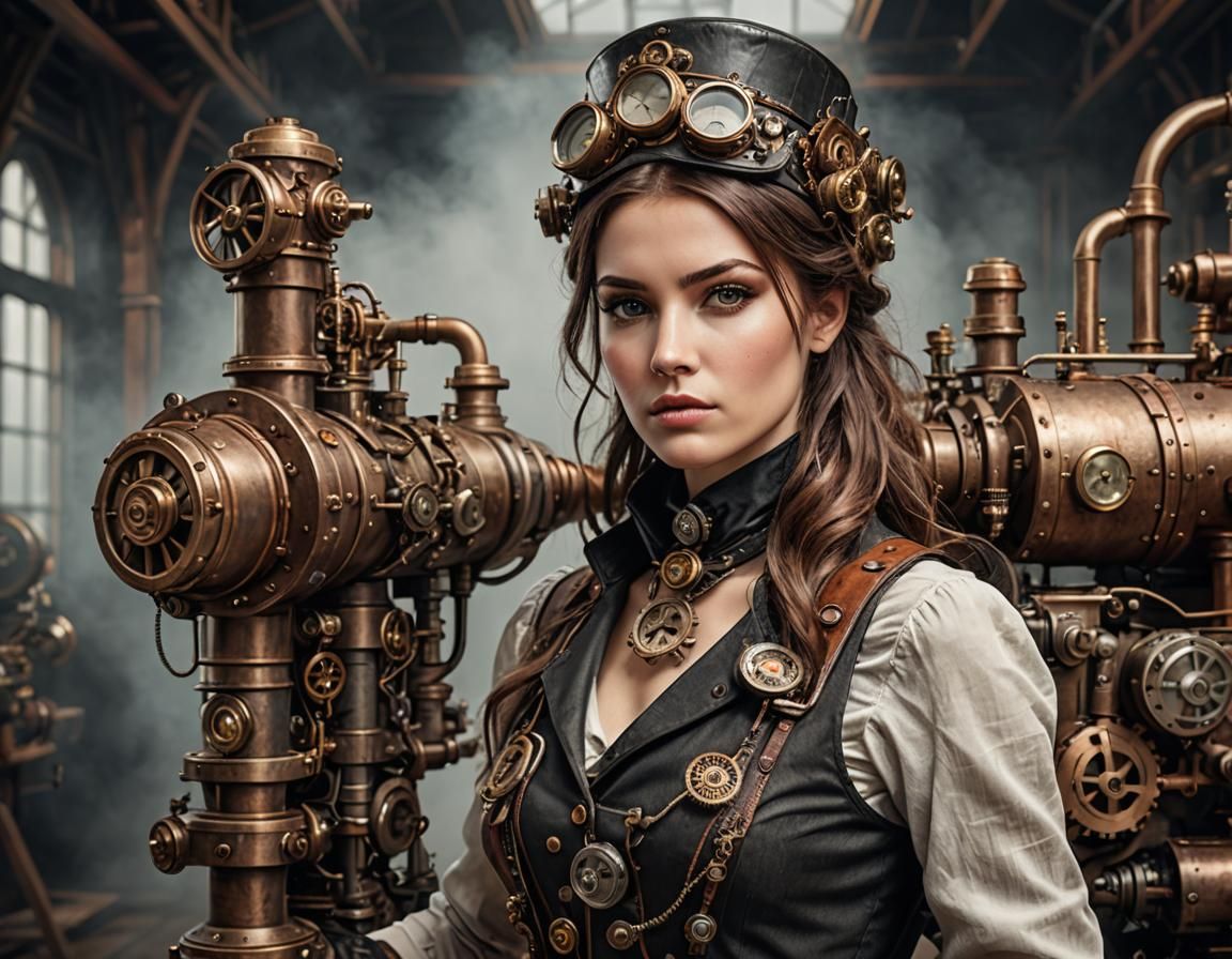 Steampunk Woman Portrait in Photorealistic Style
