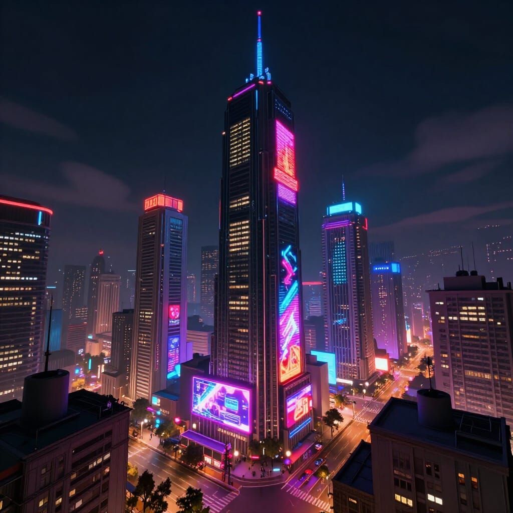 Blade Runner Cityscape at Night with Neon Lights