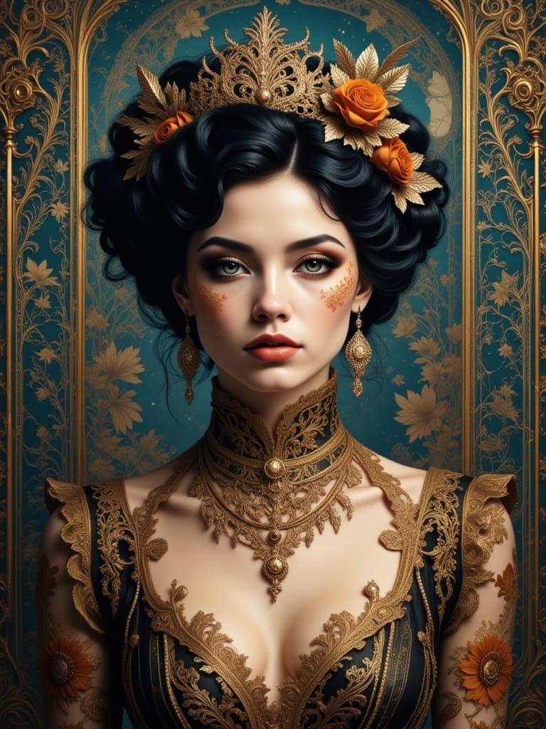 Celestial Woman in Rococo-punk Art Nouveau Style