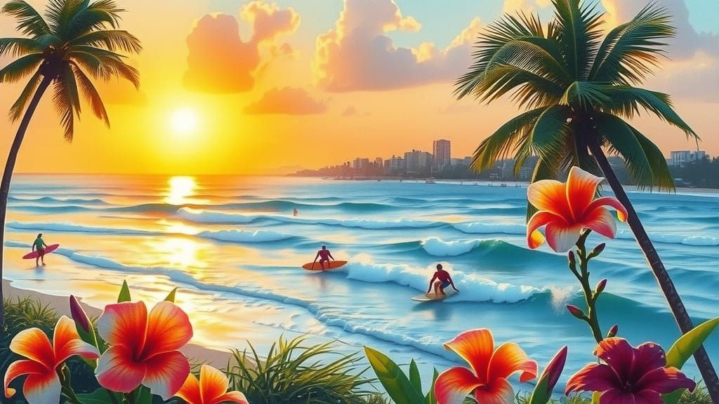 Golden Havana Sunset: Tropical Paradise in Watercolor