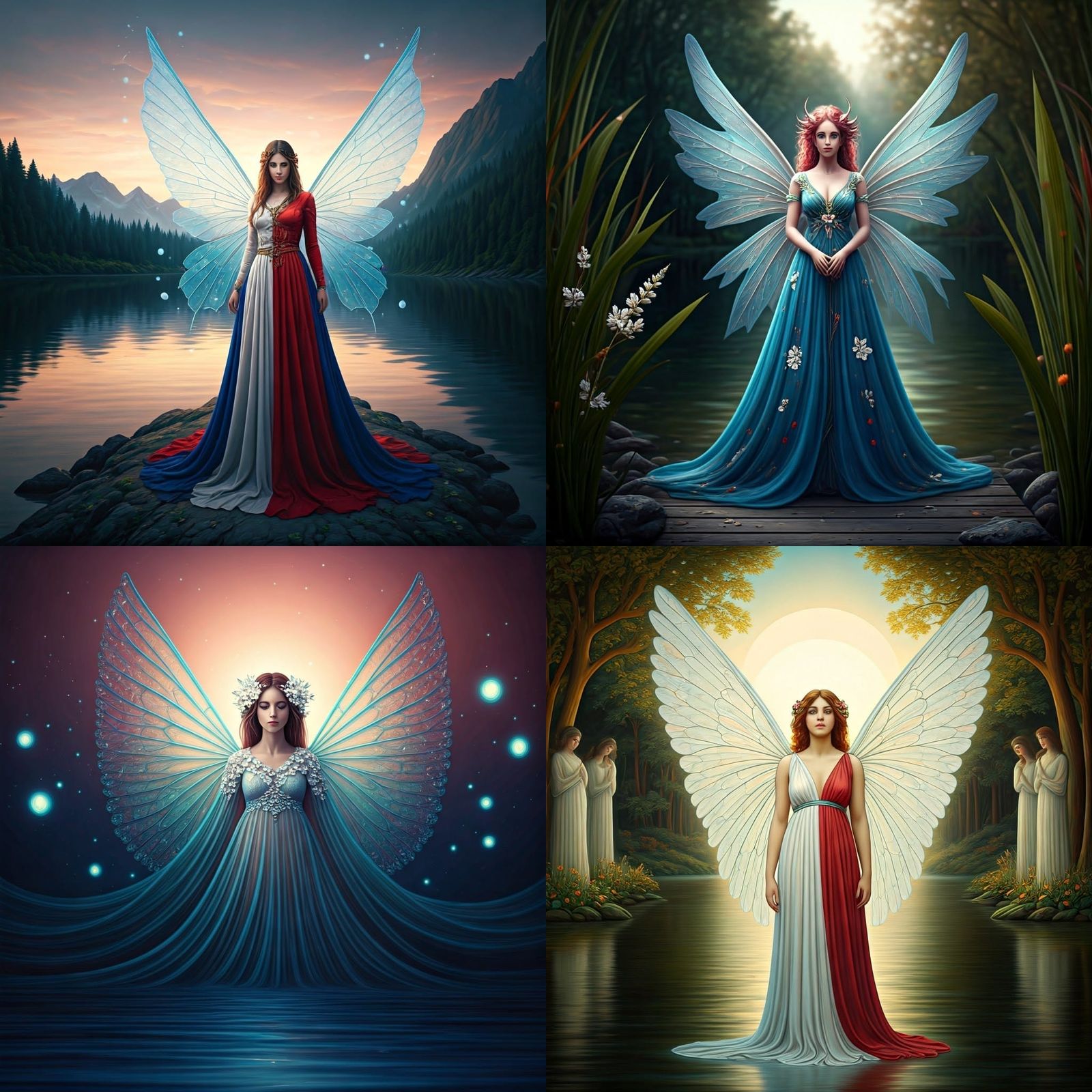 Lake Fairy with Spirits in Red, White, and Blue