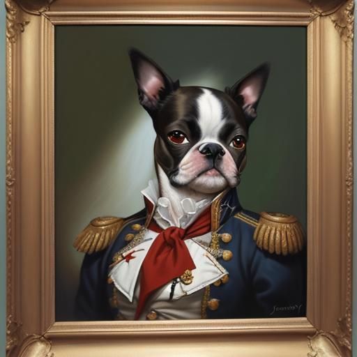 Boston Terrier as Napoleon in Oil Painting Style