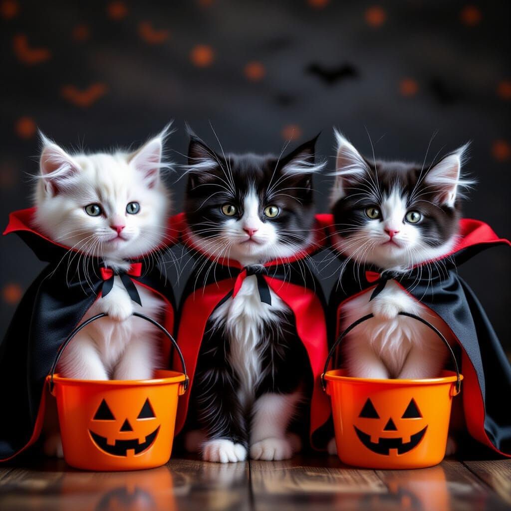 Cute Vampire Kittens in Halloween Costumes
