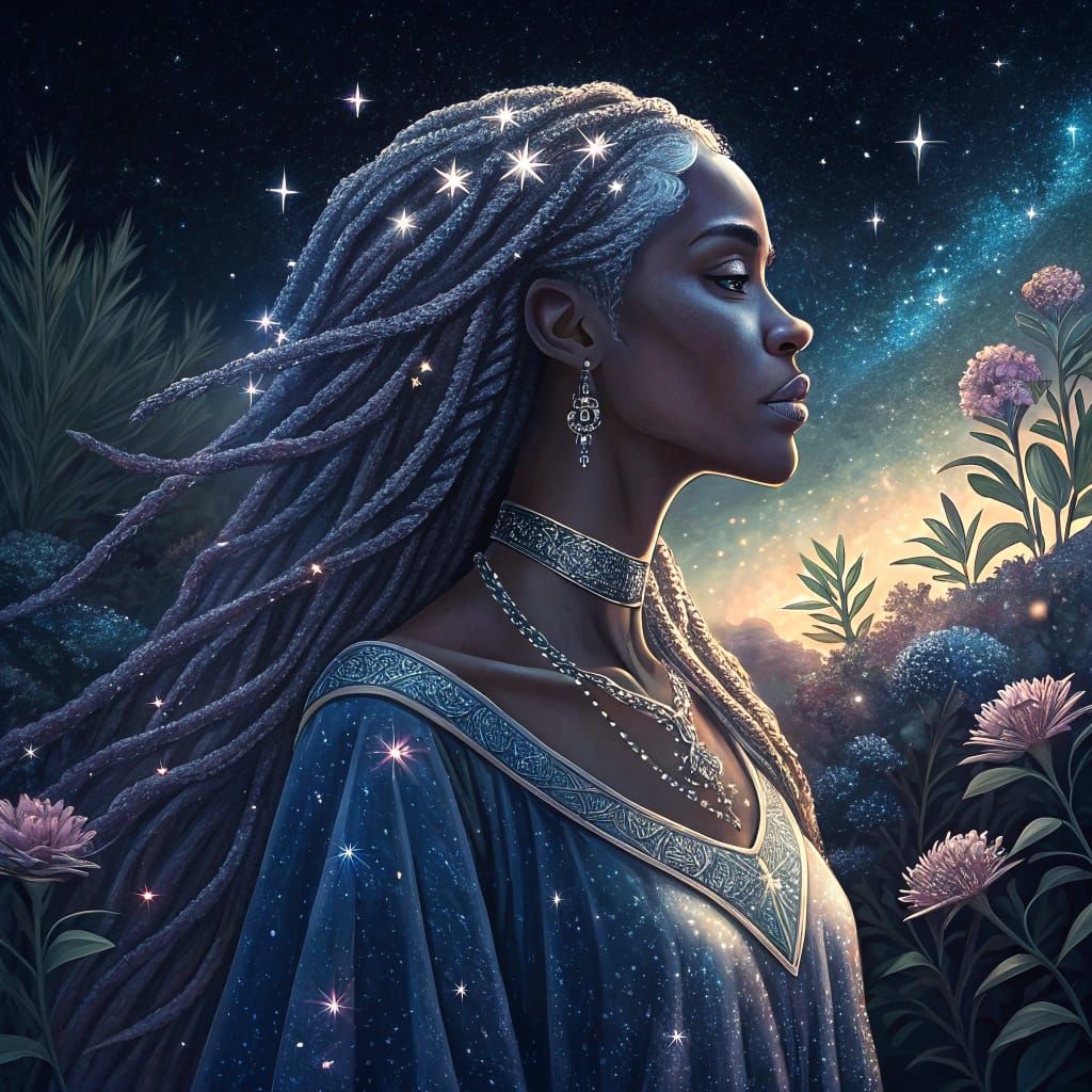 Ethereal Starlight Queen in Glowing Blue and Silver Gown