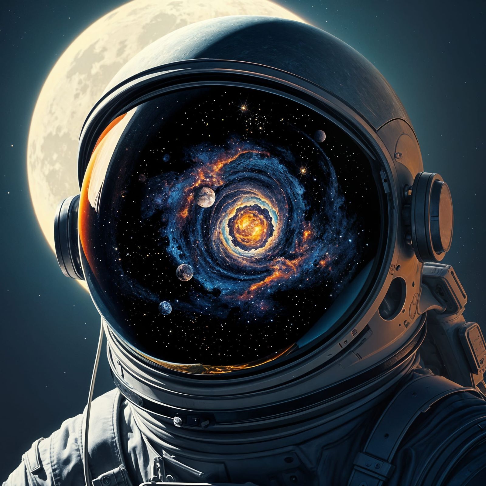 Astronaut's Visor Reflecting the Universe: Glitch Art