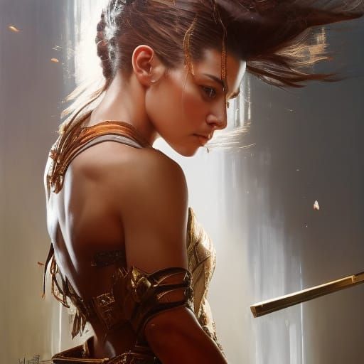 Armored Paladin Strides Through Temple: Digital Painting