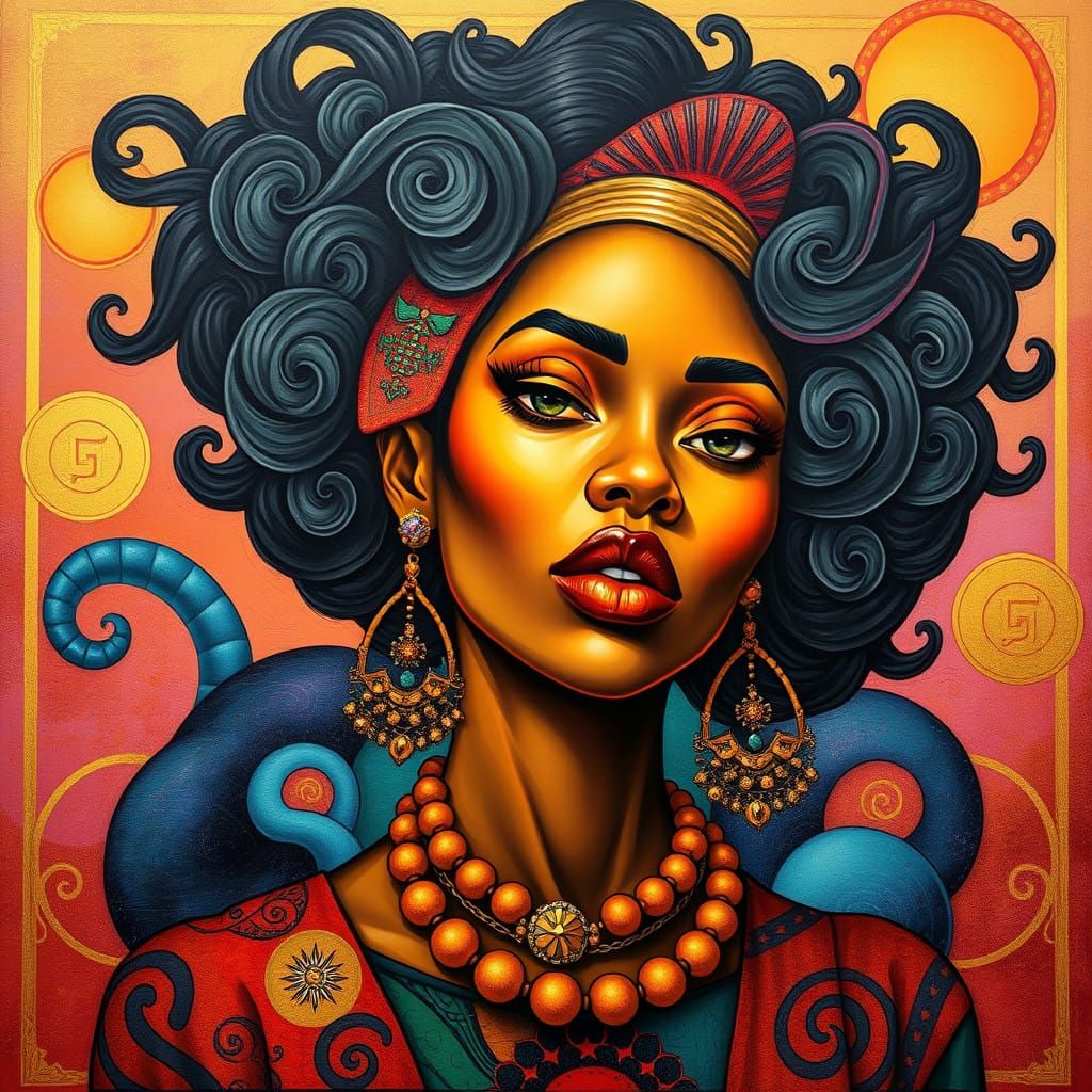 Afropunk Goddess in Vibrant, Dreamlike Splendor