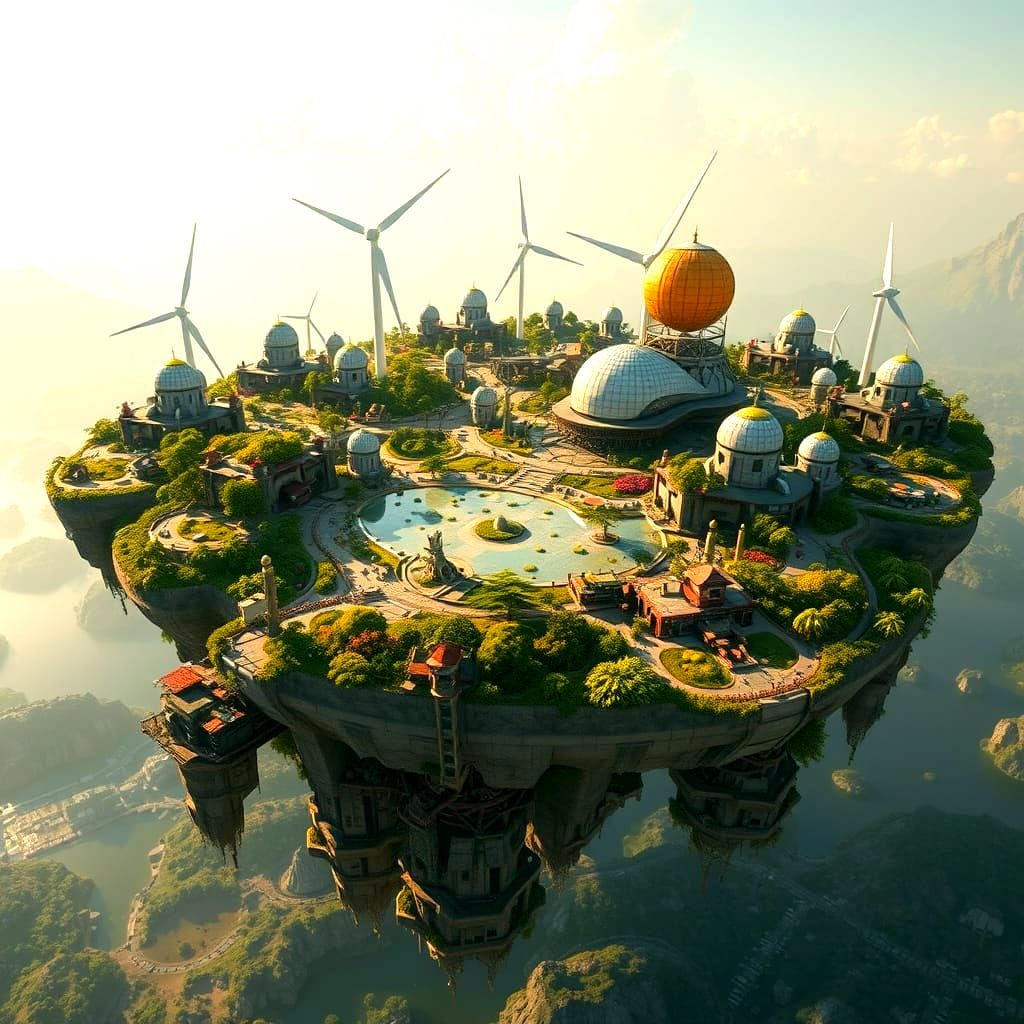 Solar Punk Oasis on a Majestic Floating Isle