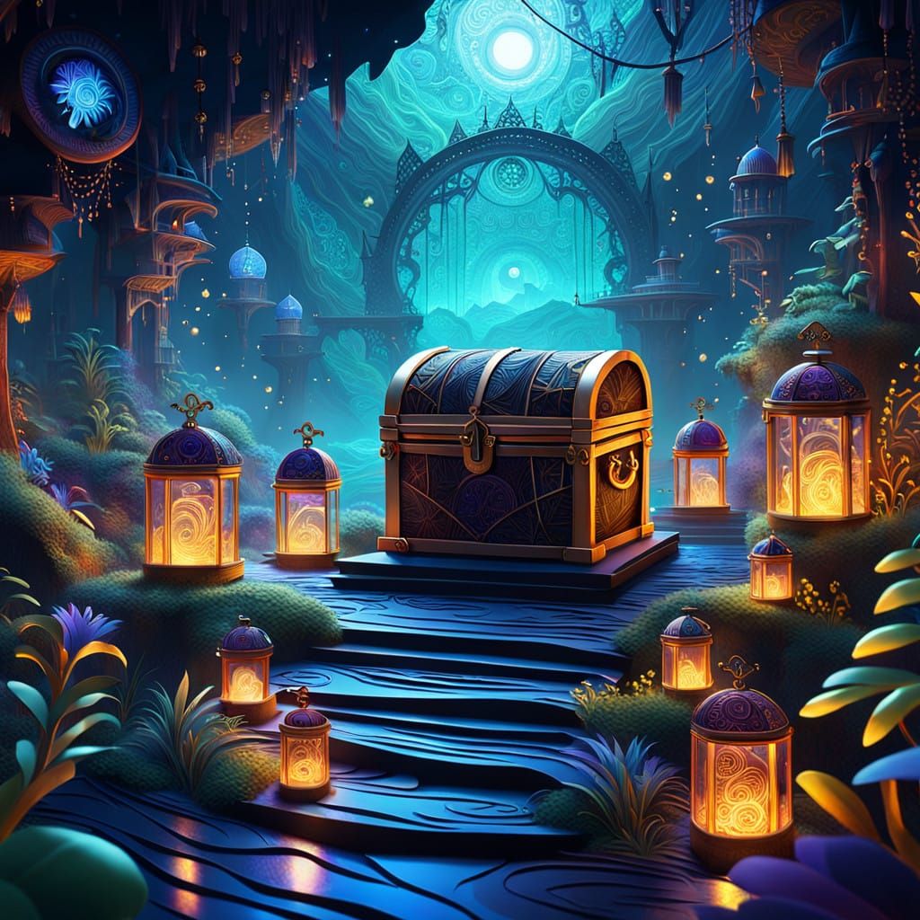 Swashbuckling Adventurers Gather Around Radiant Treasure Che...