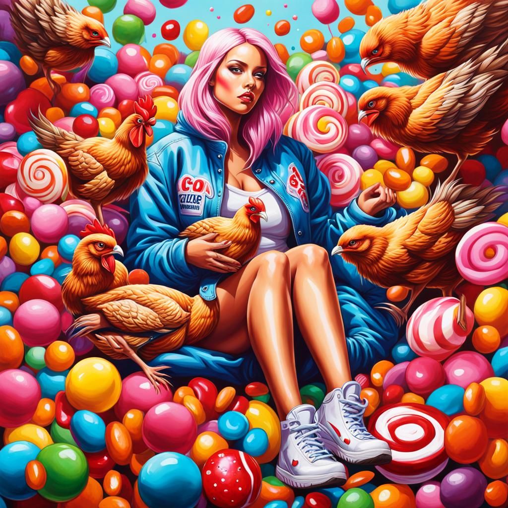 Woman with Chicken Legs in Graffiti Art Style