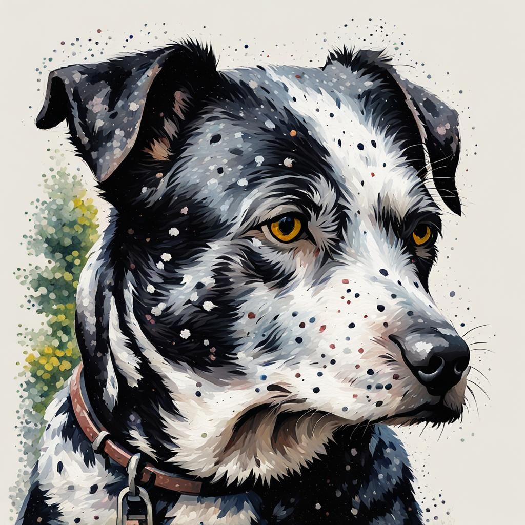 Pointillist Dog Portrait in Post-Impressionist Style