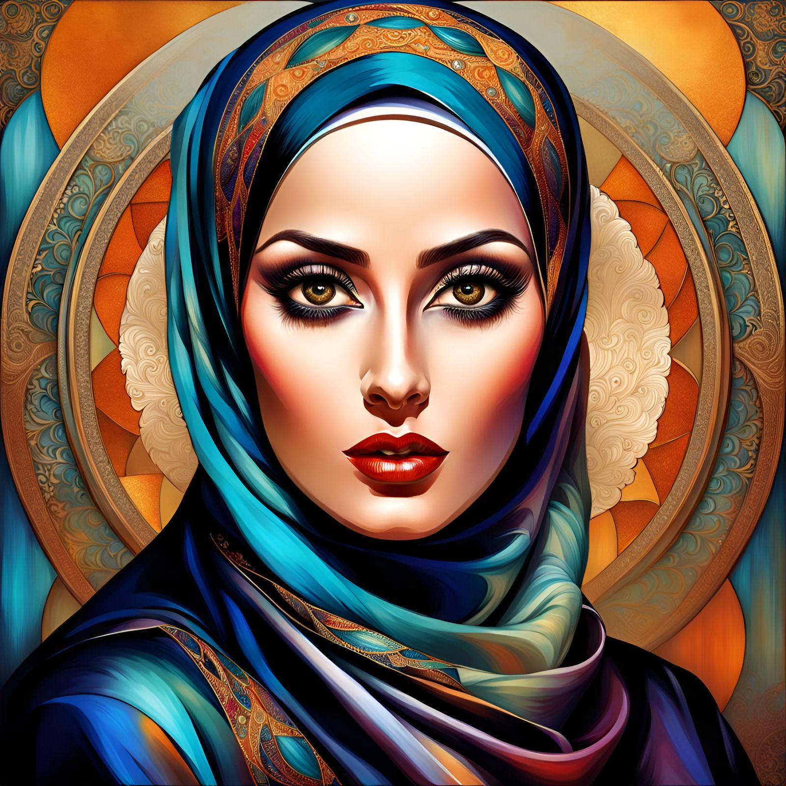 Confident Hijabi Woman in Art Nouveau Style
