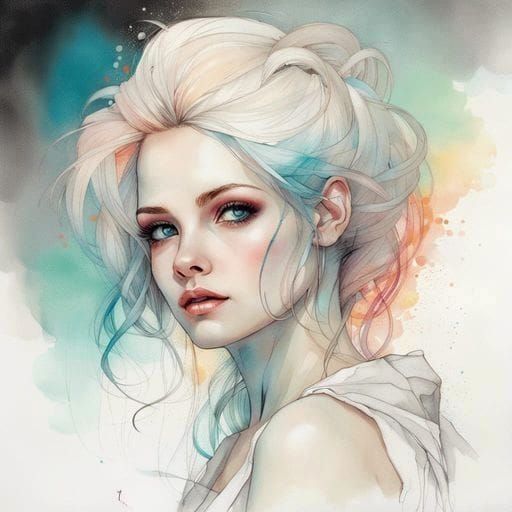 Colorful Portrait of a Beautiful Woman in Digital Style