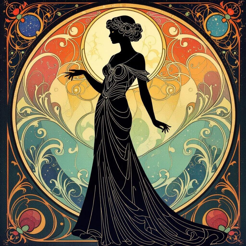Art Nouveau Lady in Cosmic Silhouette