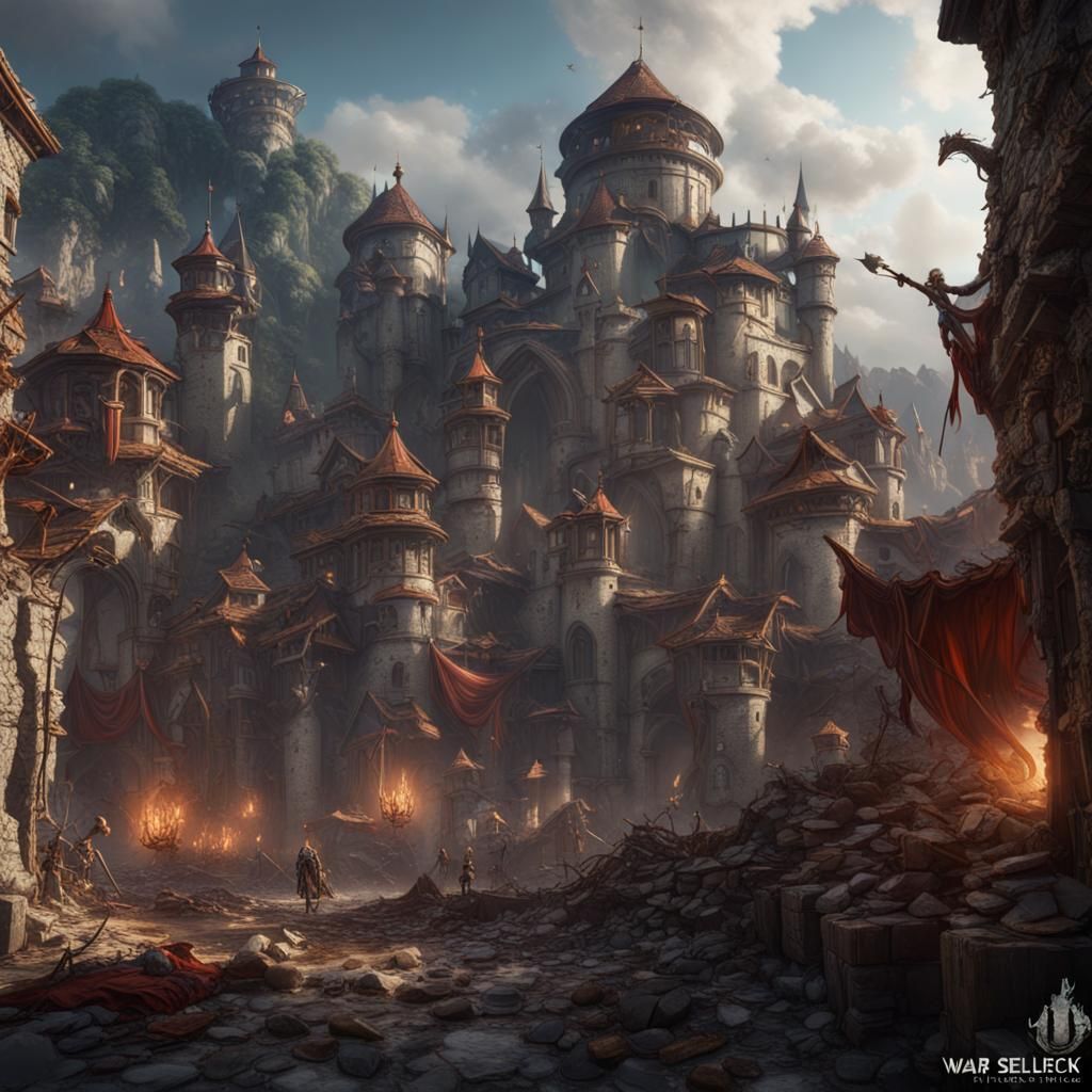 Fantastical War Scene in Detailed Matte Painting