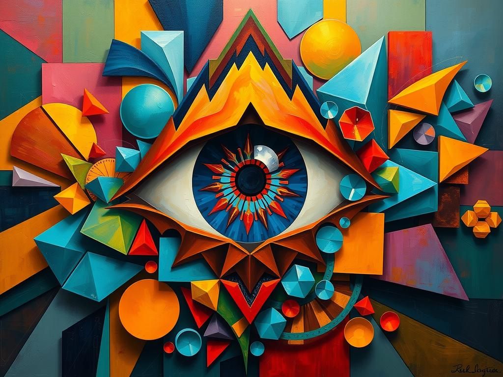 Dynamic Geometric Forms with Eye, Oil Painting Textures