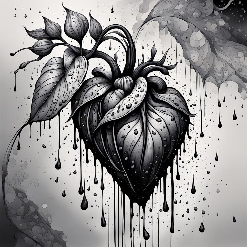 Bleeding Heart Flower in Ink Calligraphy Style