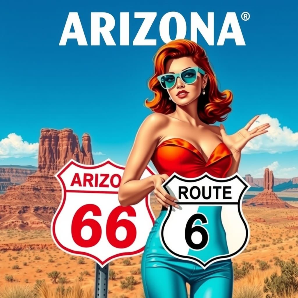 Retro Arizona Travel Poster with Pop Art Model