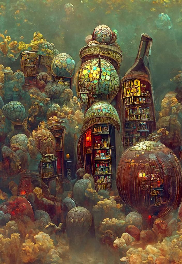 Busy Magic Honey Store in Geometric Cel-Shaded Style