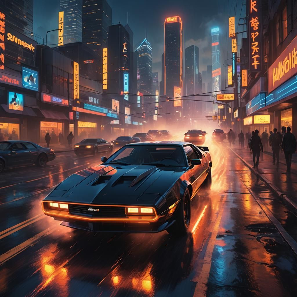 KITT Races Through Neon Cityscape: Hyper-Realistic Digital A...